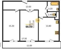 2-комнатная квартира 67 м² - миниатюра 1