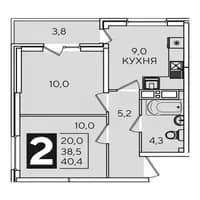 2-комнатная квартира 40 м² - миниатюра 8