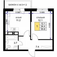 1-комнатная квартира 35.7 м² - миниатюра 6